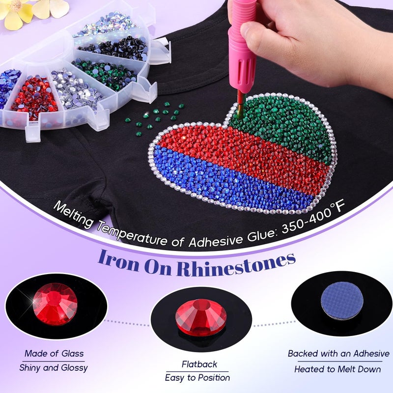 TINKRSTUFF 6800Pcs Hotfix Rhinestones for Clothing, Siam 2-5mm Mixed Sizes Iron On Flatback Glass Gems, Bedazzling Crystals Rhinestones for Crafting Hats Shoes Fabric Decor Nail Art - Image 3